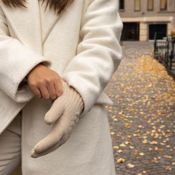 Selencia Touchscreen-Handschuhe mit Woll-Optik - Damen - Größe M - Beige