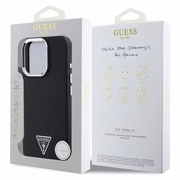 Guess Grained Triangle Case MagSafe Apple iPhone 16 Pro - Schwarz