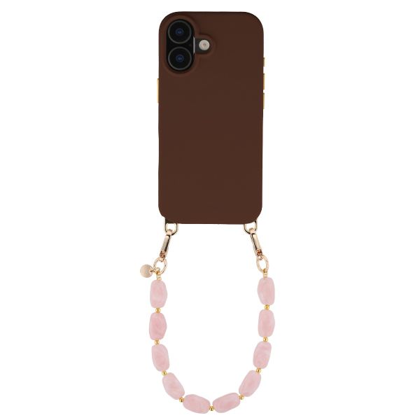 Selencia Rivièra MagSafe Backcover mit abnehmbaren Haken für das Apple iPhone 16 - Choco Brown + Satin Crush Handykette - Cosmic Candy