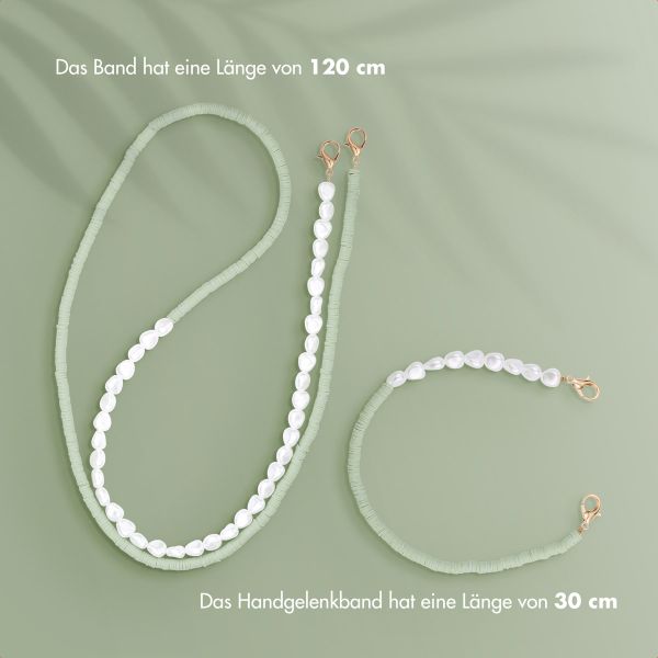Selencia Handyketten Set mit Perlen und Elastikbändern - Pistache Cream