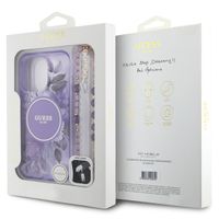 Guess MagSafe IML Flowers Case mit Beads Strap für das iPhone 16 Pro Max - Purple