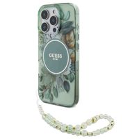 Guess MagSafe IML Flowers Case mit Beads Strap für das iPhone 16 Pro - Green