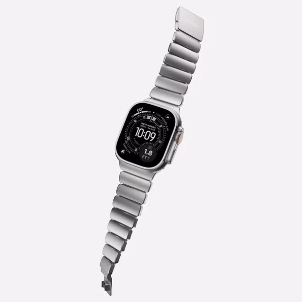 Nomad Stratos Armband für Apple Watch | 44/45/46/49 mm - Forest Green / Natural Titanium
