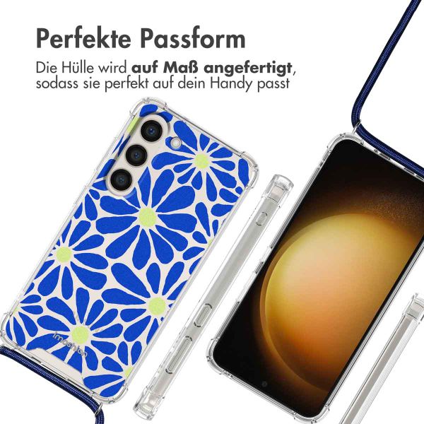 imoshion Design Hülle mit Band für das Samsung Galaxy S23 - Cobalt Blue Flowers Connect