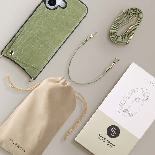 Selencia Nova Croco HandyHülle mit Kordel und Kartenhalter Apple iPhone 17 - Sage Green