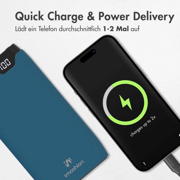 imoshion Powerbank - 10.000 mAh - Schnelles Aufladen und Power Delivery - Blau