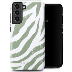 Selencia Vivid Tough Back Cover für das Samsung Galaxy S21 FE - Colorful Zebra Sage Green