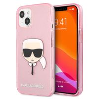 Karl Lagerfeld Karl's Head Silikonhülle Glitter für das iPhone 13 Mini - Transparent Rosa