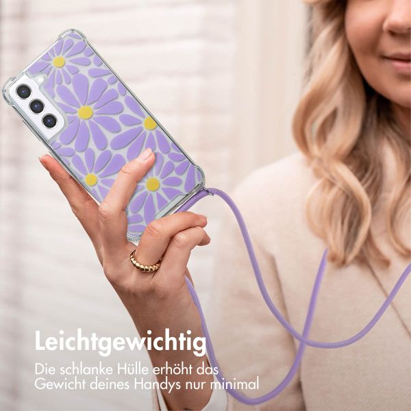 imoshion Design Hülle mit Band Samsung Galaxy S21 FE - Tropical Violet Flowers Connect