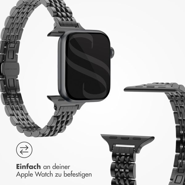 Selencia Jubilee inspiriertes schmales Edelstahlarmband für Apple Watch Series 1 t/m 9 / SE (38/40/41 mm) | Series 10 / 11 (42 mm) - Schwarz
