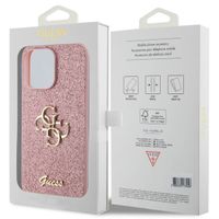 Guess 4G Metal Logo Back Cover mit Glitter Apple iPhone 15 Pro Max - Rosa