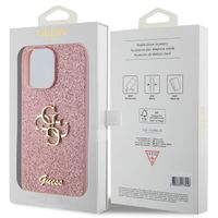 Guess 4G Metal Logo Back Cover mit Glitter für das iPhone 15 Pro Max - Rosa