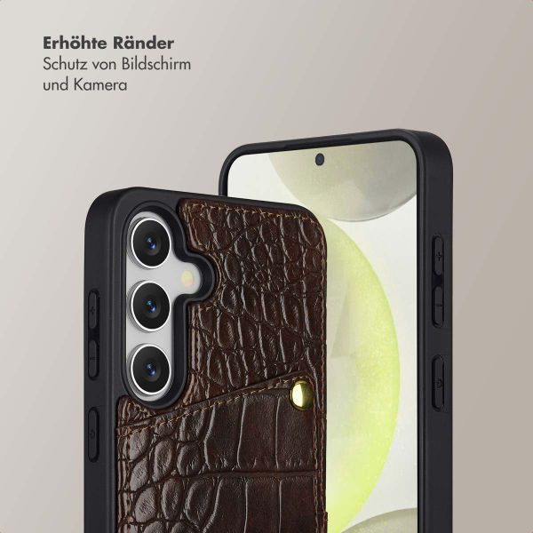Selencia Nova Croco HandyHülle mit Kordel und Kartenhalter Samsung Galaxy S24 / S25 - Choco Brown