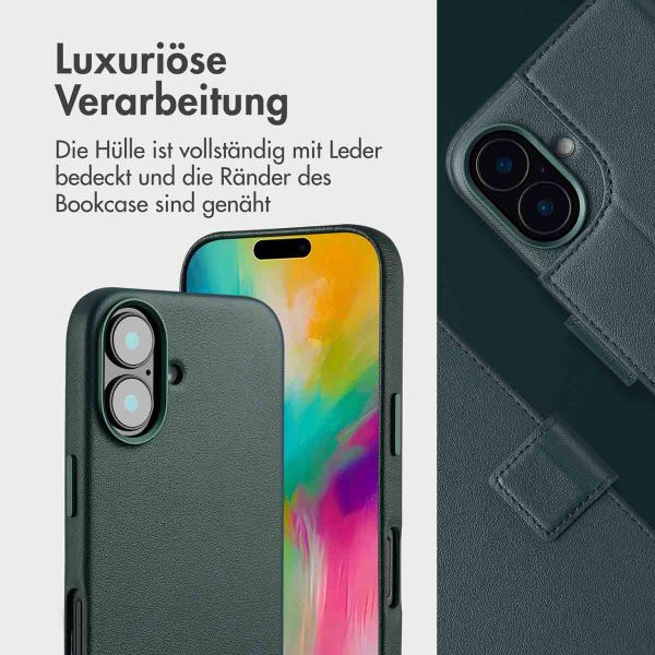 Accezz 2-in-1 Klapphülle aus Leder mit MagSafe für das Apple iPhone 16 - Cedar Green