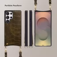 Selencia Nova Croco HandyHülle mit Kordel und Kartenhalter Samsung Galaxy S25 Ultra - Dark Olive