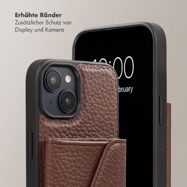 Selencia Sera HandyHülle mit Kordel und Umschlag-Kartenhalter Apple iPhone 14 / 13 - Chocolate Brown