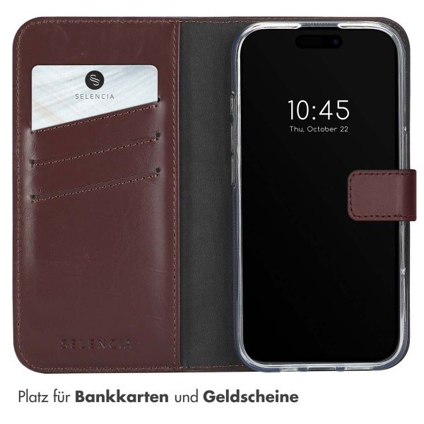 Selencia Echtleder Klapphülle für das Apple iPhone 16 - Braun