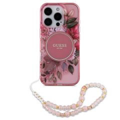 Guess MagSafe IML Flowers Case mit Beads Strap Apple iPhone 16 Pro - Pink