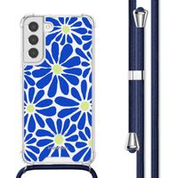 imoshion Design Hülle mit Band Samsung Galaxy S22 - Cobalt Blue Flowers Connect
