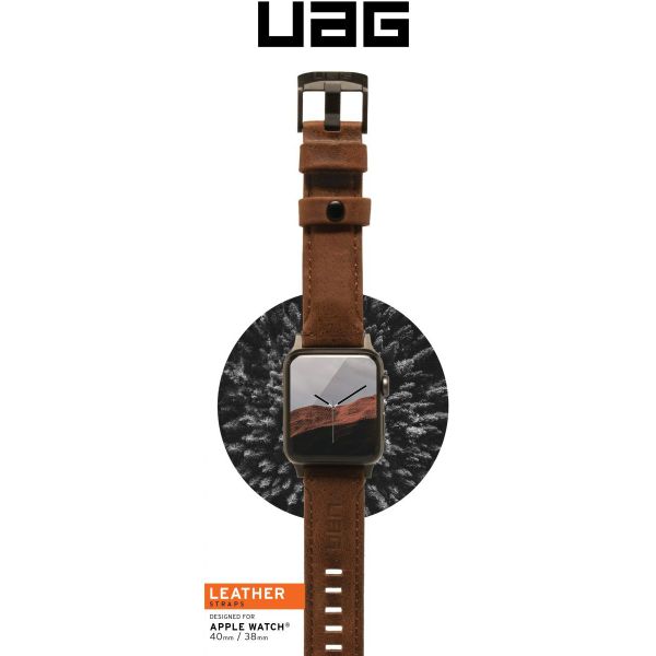 UAG Leather Strap Armband für das  Apple Watch Series 1 t/m 9 / SE (38/40/41 mm) | Series 10 / 11 (42 mm) - Braun