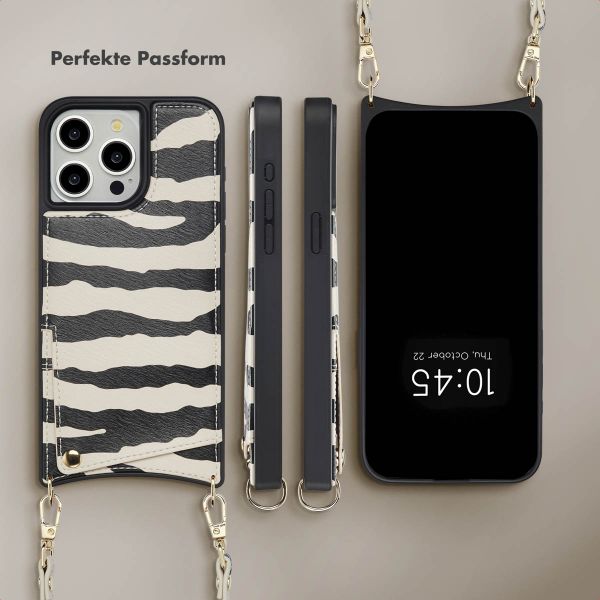 Selencia Nova HandyHülle mit Kordel und Kartenhalter Apple iPhone 15 Pro Max - Zazzy Zebra