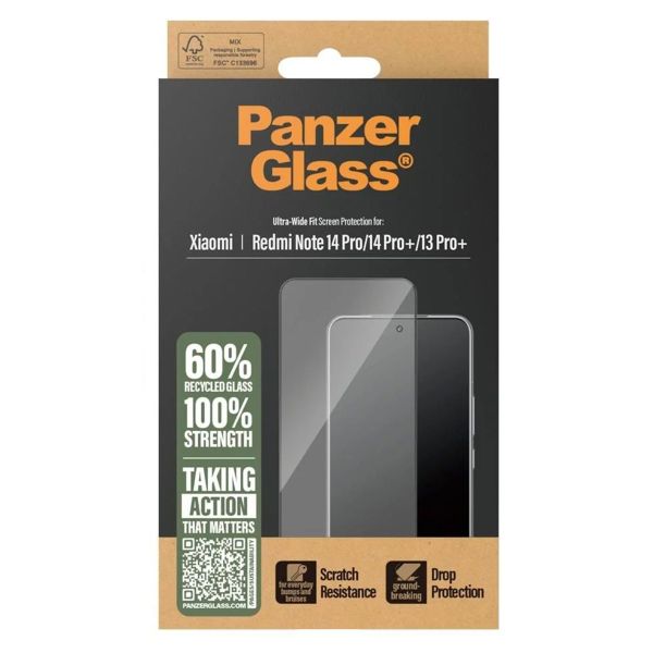 PanzerGlass Ultra-Wide Fit Antibakterieller Displayschutz für das Xiaomi Redmi Note 14 Pro (Plus) (5G) / 13 Pro Plus (5G)