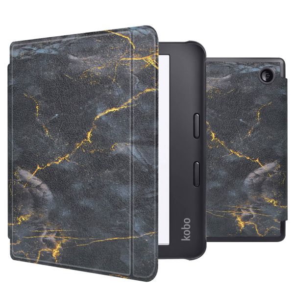 imoshion Design Slim Hard Case Sleepcover mit Stand Kobo Libra 2 / Tolino Vision 6 - Black Marble