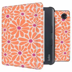 imoshion Design Slim Hard Case Sleepcover mit Stand Kobo Libra Colour - Orange Flowers Connect
