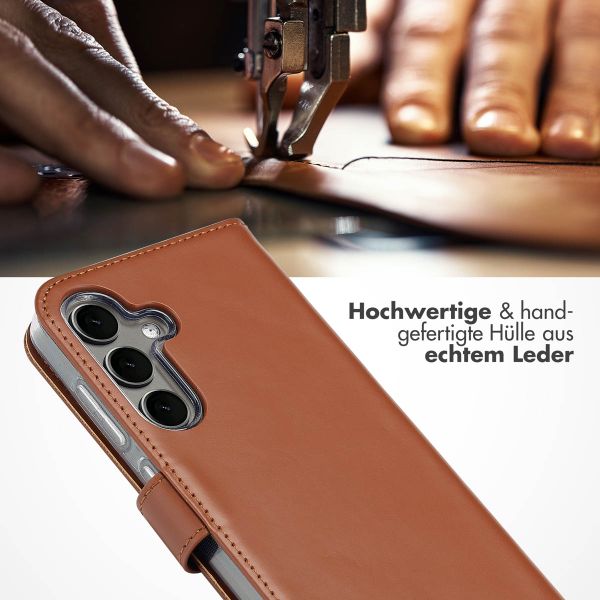 Selencia Echtleder Klapphülle Samsung Galaxy S25 - Hellbraun