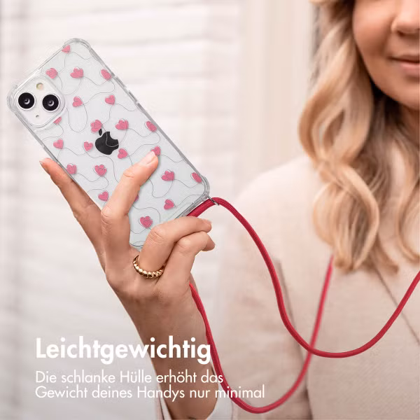 imoshion Design Hülle mit Band Apple iPhone 14 - Dusty Rose Connected Hearts