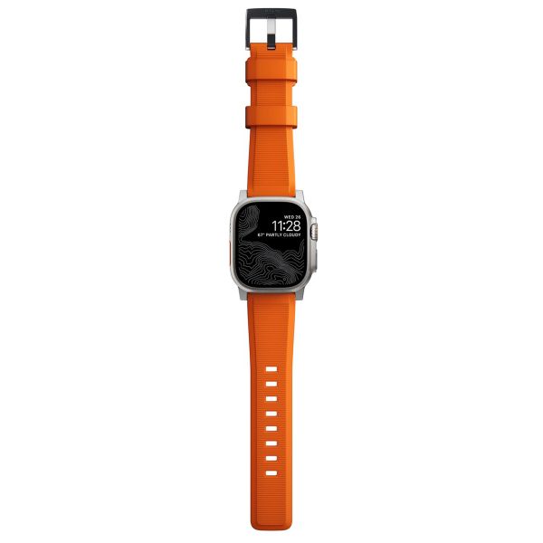 Nomad Robustes Armband FKM für die Apple Watch Series 1 bis 10 / SE / Ultra (2) (44/45/46/49 mm) - Silber/Orange