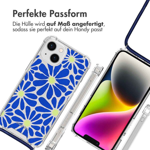 imoshion Design Hülle mit Band Apple iPhone 14 - Cobalt Blue Flowers Connect