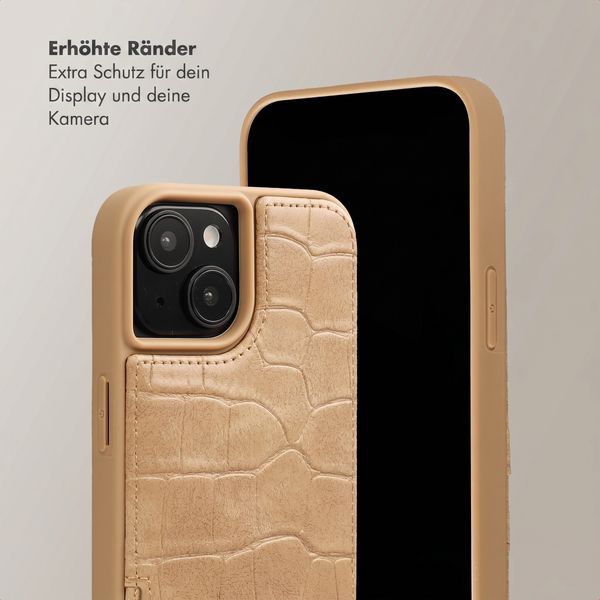 Selencia Nova Croco HandyHülle mit Kordel und Kartenhalter Apple iPhone 15 - Toasted Almond