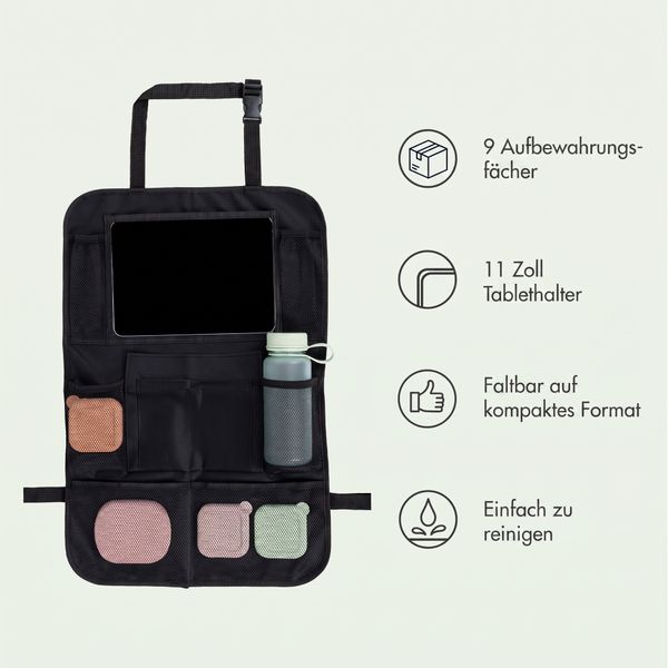 imoshion Auto Organizer für Kinder – 9 Fächer - Inklusive Tablet-Halter - Zweier-Set – Schwarz