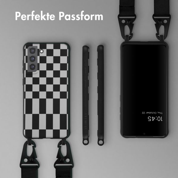 Selencia SilikonHülle design mit abnehmbarem Band Samsung Galaxy S21 FE - Irregular Check Black