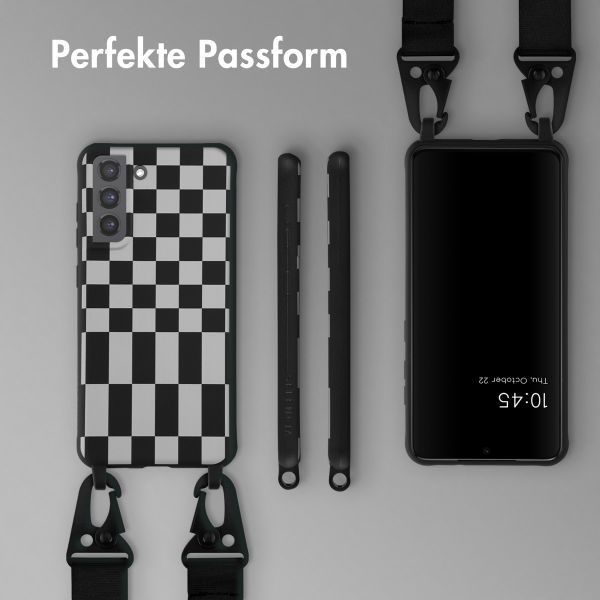 Selencia Silikonhülle design mit abnehmbarem Band für das Samsung Galaxy S21 FE - Irregular Check Black