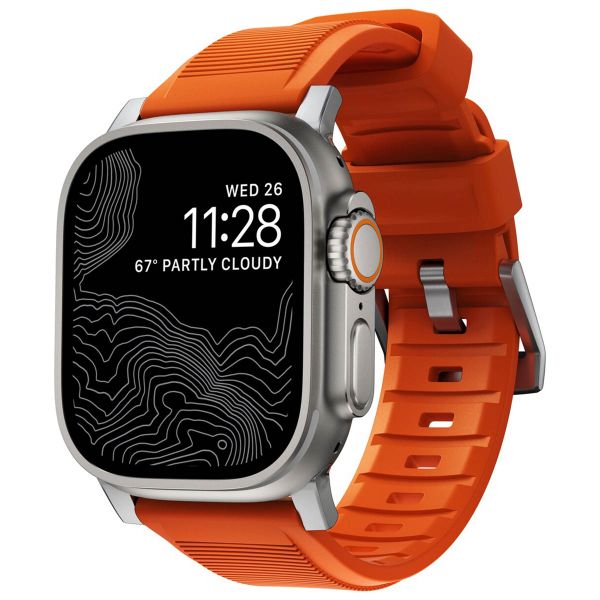 Nomad Robustes Armband FKM für die Apple Watch Series 1 bis 10 / SE / Ultra (2) (44/45/46/49 mm) - Silber/Orange