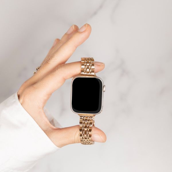 Selencia Jubilee inspiriertes schmales Edelstahlarmband für Apple Watch Series 1 t/m 9 / SE (38/40/41 mm) | Series 10 / 11 (42 mm) - Rosé gold