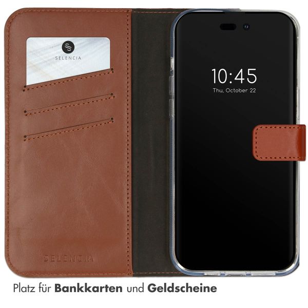 Selencia Echtleder Klapphülle iPhone 14 Pro - Hellbraun