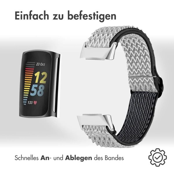 imoshion Elastische Nylonarmband für das Fitbit Charge 5 / Charge 6 - Weiß