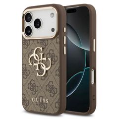 Guess 4G Metal Logo Back Cover Apple iPhone 17 Pro - Gold Edge - Brown