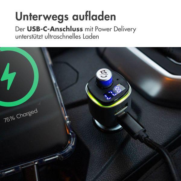 imoshion Bluetooth FM-Transmitter Auto - mit Power-Delivery-USB-C-Ladeport - Schwarz / Silber