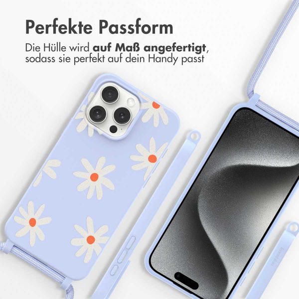 imoshion SilikonHülle design mit Band Apple iPhone 15 Pro Max - Lila Flower Distance