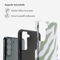 Selencia Vivid Tough Back Cover für das Samsung Galaxy S21 FE - Colorful Zebra Sage Green