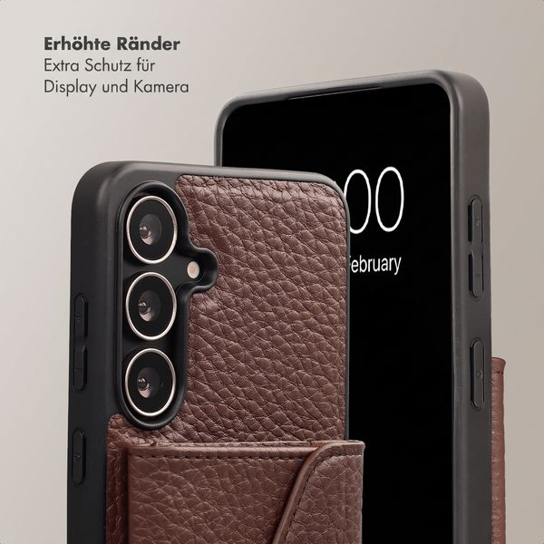 Selencia Sera HandyHülle mit Kordel und Umschlag-Kartenhalter Samsung Galaxy S25 FE - Chocolate Brown