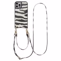 Selencia Nova HandyHülle mit Kordel und Kartenhalter iPhone 15 Pro - Zazzy Zebra