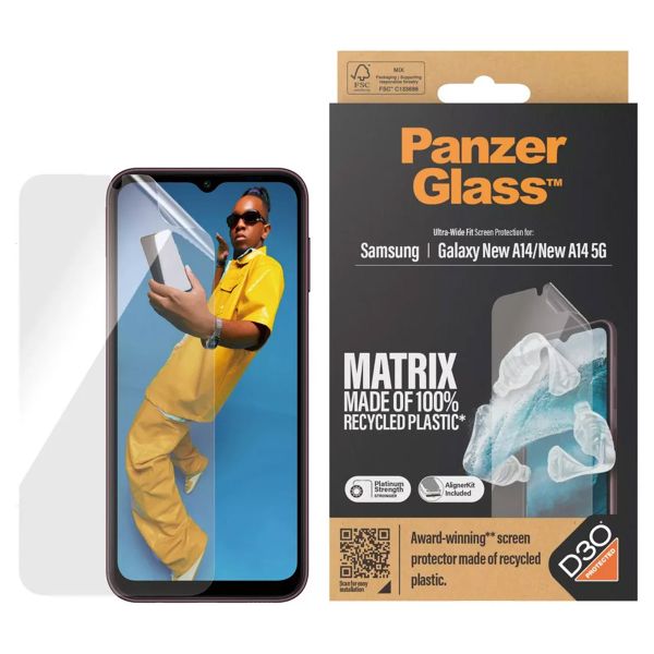 PanzerGlass ﻿Ultra Wide Fit Recycelter Antibakterieller Screen Protector Matrix inkl. Applikator für das Samsung Galaxy A15 (5G)