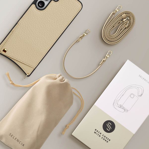 Selencia Nova HandyHülle mit Kordel und Kartenhalter Samsung Galaxy S25 FE - Beige