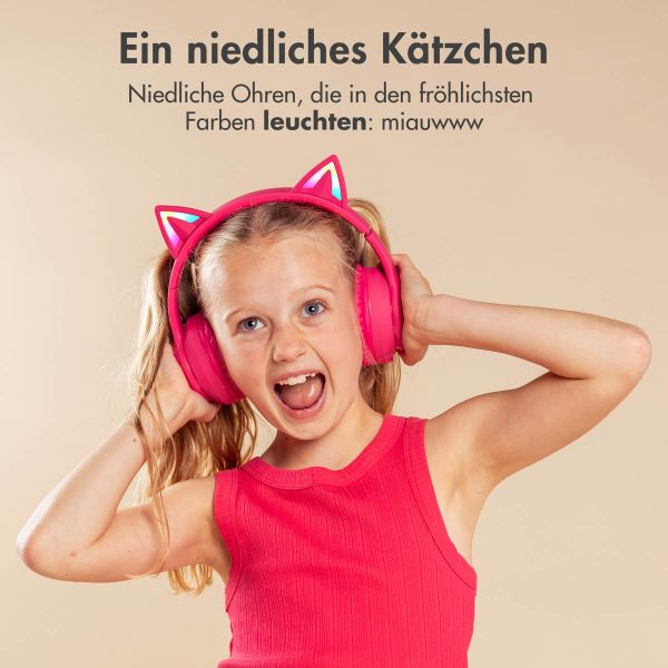 imoshion Kids LED Light Cat Ear Bluetooth-Kopfhörer - Kinderkopfhörer - Kabelloser Kopfhörer + AUX-Kabel - Hot Pink