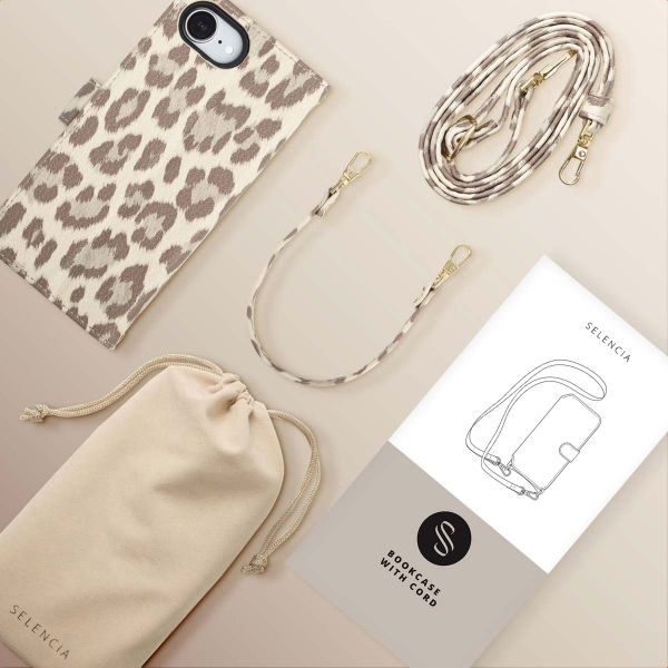 Selencia Sabi Klapphülle mit Leopardenmuster Apple iPhone 16e - Soft Ivory